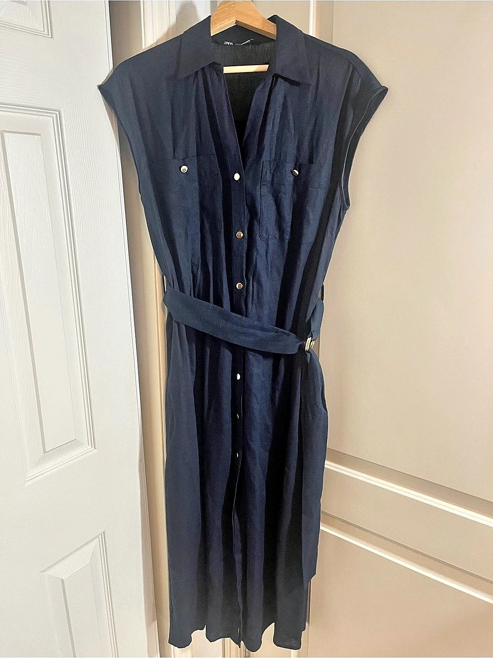 Zara Maxi Shirt Dress in Blue Size Medium Like New